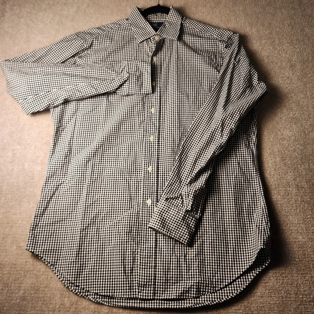 Polo Ralph Lauren Button Down Mens 16 L Black White Gingham Curham Classic Fit